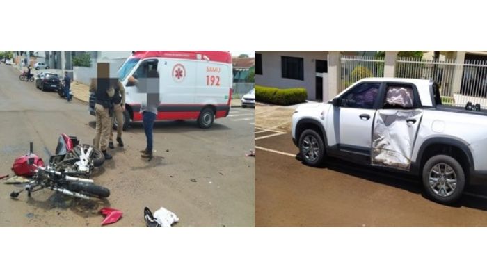 Laranjeiras - Motociclista sofre ferimentos graves após colisão com picape Montana no centro 